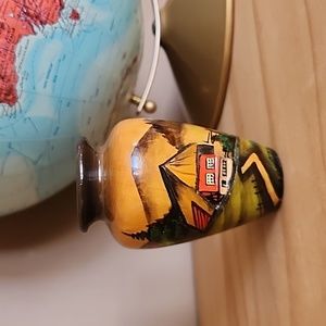 Small Vintage hand carved painted  3D wood vase